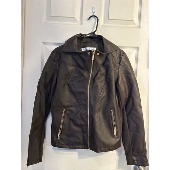 Kenneth Cole Reaction Womens  Moto Jacket Size S Dark Brown Faux Leather‎ Zipper - Picture 1 of 8